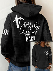 Women's Jesu Has My Back Casual Waffle Hoodie