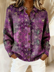 Women's Alzheimer's Awareness Art Purple Floral Printed Tops