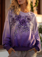 Women's Bohemian Floral Pastoral Style Crew Neck Retro Print Sweatshirt