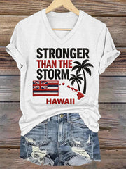 Women's Hawaii Stronger Than The Storm Print V-Neck Tee
