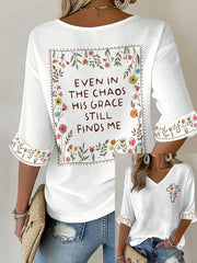 Women's 'even in the chaos his grace still finds me' V-neck tops