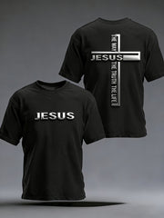 Men's Christian Jesus The Way The Truth The Life Cross Print Casual Short Sleeve T-shirt
