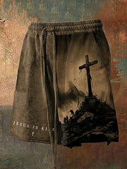 Men's Faith Cross Jesus Is King Printed Shorts