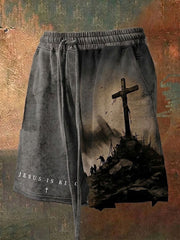 Men's Faith Cross Jesus Is King Printed Shorts