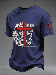 Men's Man Of Faith Christian Cross Short Sleeve T-shirt