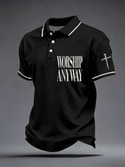 Men's Worship Anyway Embroidery Pattern Polo Shirt
