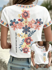Women's Floral Faith Jesus Lover Printed T-Shirt