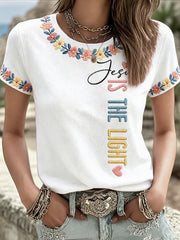 Women's Floral Faith Jesus Lover Printed T-Shirt