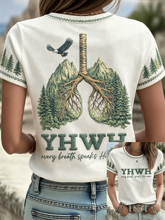 Women's Floral Faith Jesus Lover YHWH Printed T-Shirt