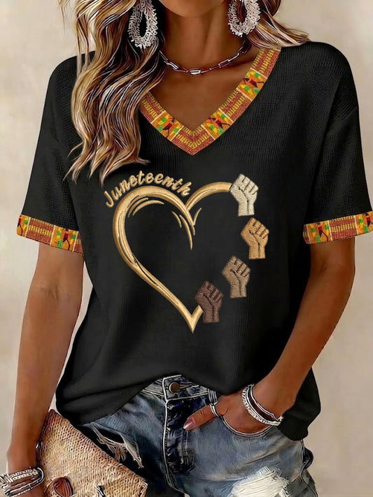 Women's Juneteenth 1865 Printed V-neck T-shirt
