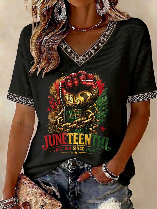 Women's Juneteenth 1865 Printed V-neck T-shirt