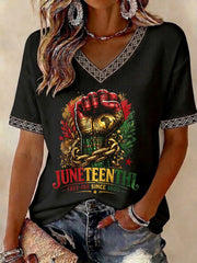 Women's Juneteenth 1865 Printed V-neck T-shirt