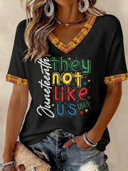 Women's Juneteenth They Not Like Us Printed V-neck T-shirt