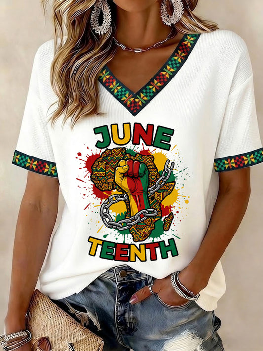 Women's Juneteenth 1865 Printed V-neck T-shirt