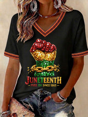 Women's Juneteenth 1865 Printed V-neck T-shirt