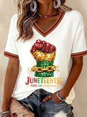 Women's Juneteenth 1865 Printed V-neck T-shirt