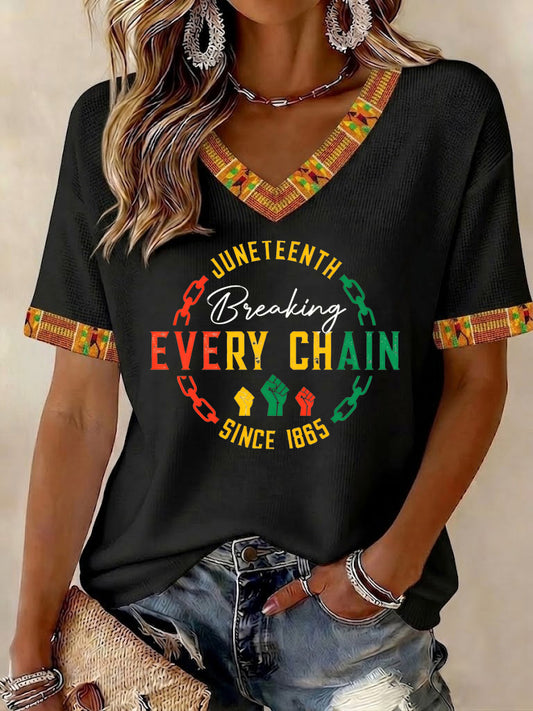Women's Juneteenth 1865 Printed V-neck T-shirt