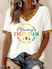 Women's Juneteenth 1865 Printed V-neck T-shirt