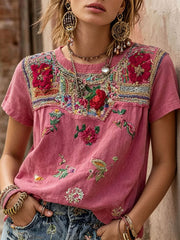 Women's Pink Floral Print Casual T-Shirt