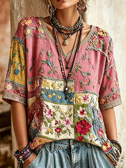 Women's Pink Floral Print Casual T-Shirt