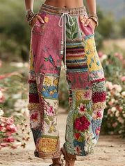 Women's Pink Floral Print Casual Trousers