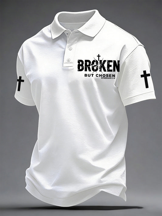 Men's Christian Cross Broken But Chosen Print Polo