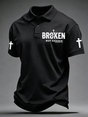 Men's Christian Cross Broken But Chosen Print Polo