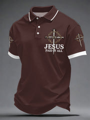 Men's Jesus Paid It All Cross Print Casual Polo