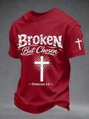 Men's Christian Cross Broken But Chosen Print Tee