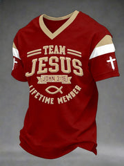 Men's Team Jesus Lifetime Member Print Casual V-Neck Tee