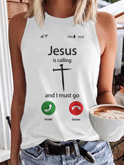 Women's Funny Christian Jesus Is Calling And I Must Go Print Casual Vests