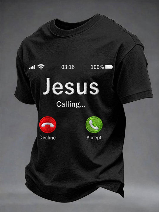 Men's Funny Christian Jesus Calling Print Casual Tee