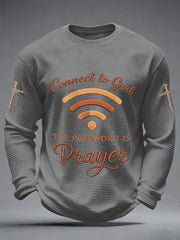 Men's "Connect To God,The Password IS Prayer" Print Casual Waffle Long Sleeve T-Shirt
