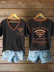 Women's "Connect To God,The Password IS Prayer" Print Casual short-sleeved T-shirt