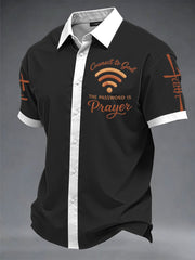 Men's "Connect To God,The Password IS Prayer" Print Casual Short Sleeve Shirt