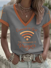 Women's "Connect To God,The Password IS Prayer" Print Casual short-sleeved T-shirt