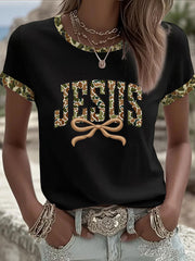 Women's Camouflage Jesus Print Casual T-shirt