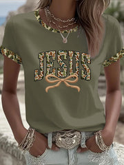 Women's Camouflage Jesus Print Casual T-shirt