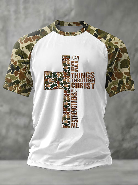 Men's Camouflage Cross Print Casual T-shirt