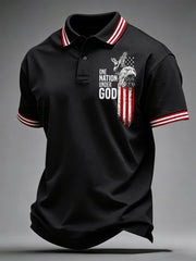 Men's America Flag Faith Cross Print Polo