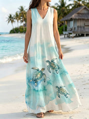 Women's Sea Turtle Print Vacation Dress
