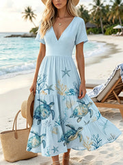 Women's Sea Turtle Print Vacation Dress