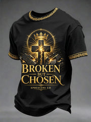 Men's Christian Cross Broken But Chosen Print Tee