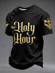 Men's"The Holy Hour" Art Embroidery Print Unisex Casual T-shirt