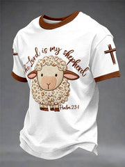 Men's"The Lord Is My Shepherd"Art Embroidery Print Unisex Casual T-shirt