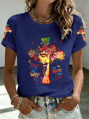 Women's Jesus The Way The Truth The Life Print Casual Tee