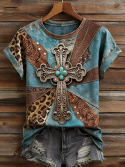 Women's Western-style faith print short-sleeved T-shirt
