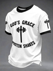 “God’s Grace Protain And Shakes” Christian Fitness Casual Printed T-shirt