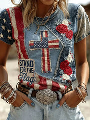 Women's America Flag Printed Casual T-Shirt