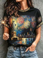 Women's 4th of July Freedom American Art Printed Linen T-shirt